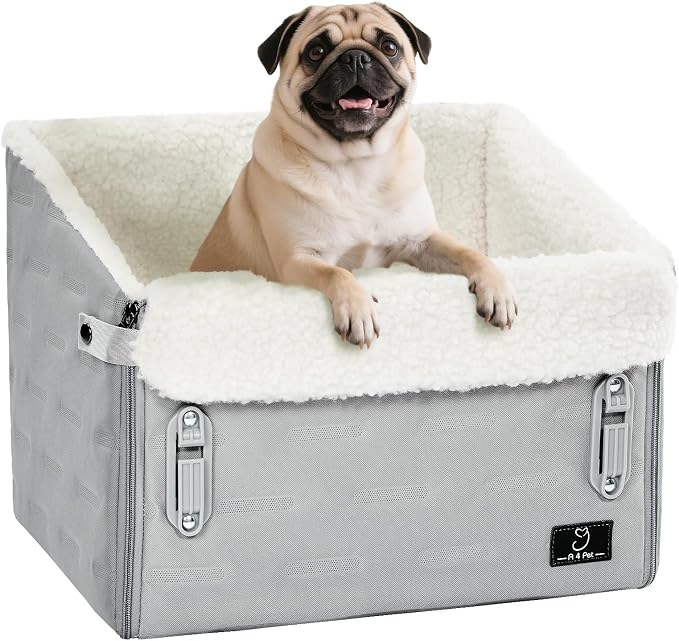 Dog Car Seat for Front or Back Seat – Patented Safety Buckle, Booster Seat for Small Dogs & Puppies up to 35 lbs, Elevated with Washable Cover, Fits Cars/SUVs/Trucks