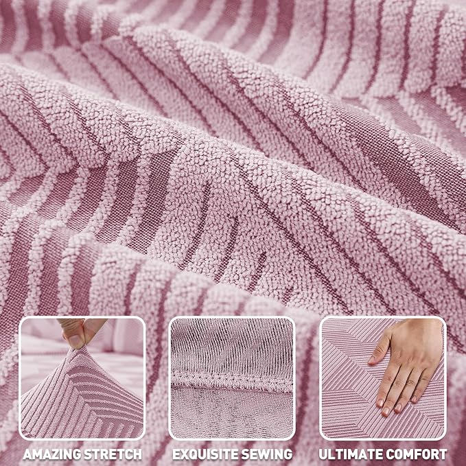 ZNSAYOTX Stretch Couch Covers for 2 Cushion Couch, 1-Piece Loveseat Covers Sofa Slipcover, Furniture Protector with Elastic Bottom for Dogs Geometrical Jacquard Fabric (Medium, Dusty Pink)