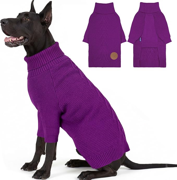 cyeollo Dog Sweater Long Sleeve Knitted Turtleneck Pullover Warm Clothes | Ultra Soft Warm Knit, Full Coverage, 4-Way Stretch for Easy Movement, Easy On & Off, Winter Daily Wear for Small Dogs