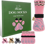 EXPAWLORER Dog Socks for Hot Pavement to Prevent Licking Paws, Non-Slip Dog Grippy Booties Shoes for Hardwood Floors, Traction Control Boots & Paw Protectors for Small Medium Large Senior Dogs Pink L
