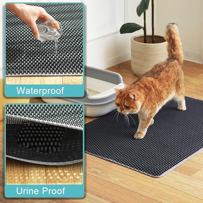 XXL Litter Mat, 47x36in, Cat Litter Box Mats Extra Large, Less Mess | Soft EVA, Double-Layer Honeycomb Litter Trapping Mat, Waterproof Anti-Slip, Washable & Easy clean, Ideal for Multi-Cat(Grey)