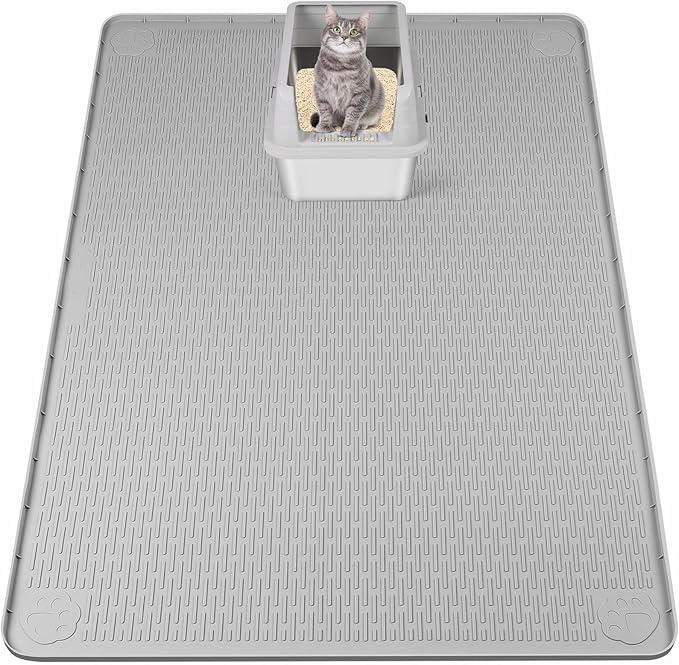 Silicone Cat Litter Mat for Litter Box 50”x35” Large Cat Mat, Light Grey | Waterproof, Non-Slip, Leak-Proof Rug Mat with Lip, Easy to Clean, Extra Large Litter Catcher Mat for Floor