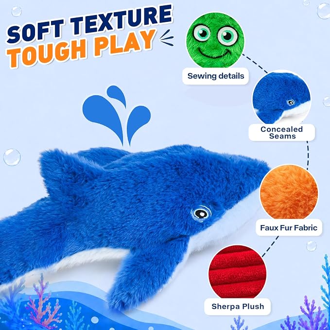 No Stuffing Squeaky Crinkle Dog Toys, 5-Pack Ocean Animal Plush Set | For puppies and small, medium & large dogs | full-body crinkle and squeaker in every toy | easy to carry, toss and shake