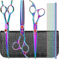 GLADOG 7 Inch Professional Dog Grooming Scissors Kit, 5-in-1 Titanium Coated Pet Grooming Shears Set, Heavy Duty Grooming Scissors for Dogs (Pro Rainbow)