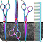 GLADOG 7 Inch Professional Dog Grooming Scissors Kit, 5-in-1 Titanium Coated Pet Grooming Shears Set, Heavy Duty Grooming Scissors for Dogs (Pro Rainbow)