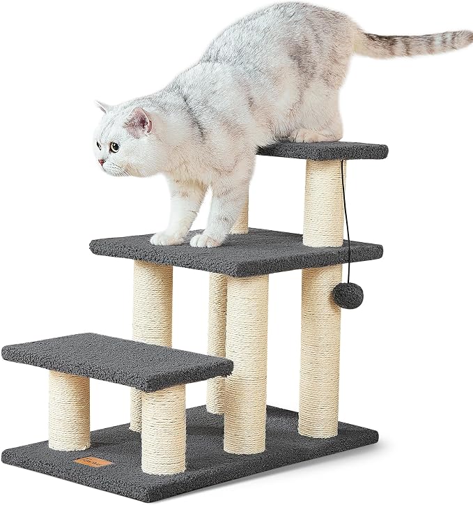 Pawque Dog Stairs & Cat Scratching Post Pet Steps for High Beds Couch | High-Strength Boards Holds up to 150 lbs for Indoor Small Cats Kittens Dogs Climbing Playing, 3 Combination Options, 3 Steps