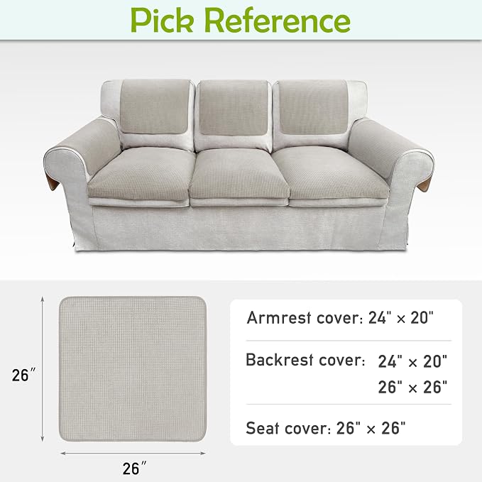 Couch Arm Covers, Sofa Arm Covers, Waterproof Armrest Covers for Sofa, Armchair, Loveseat, Non-Slip Recliner Arm Covers, Sofa Headrest Covers, Arm Chair Covers Set of 2 (Light Gray, 26"×26")