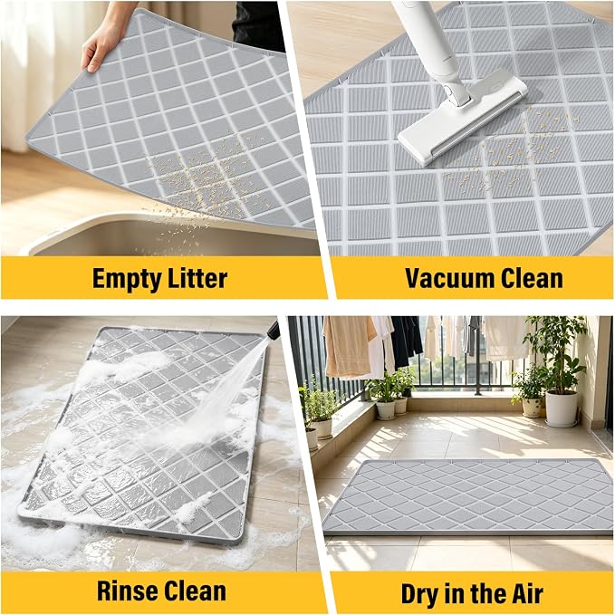 Silicone Cat Litter Mat 34" x 22" Cat Mat for Litter Box with Surface Brush | Extra Large Cat Litter Box Mat for Scatter Control, Non-Slip, Waterproof Cat Litter Mat Litter Trapping Mat with Raised Edge