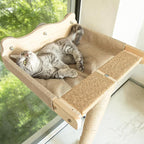 46" Tall Cat Scratching Post with Window Perch | Natural Linen Mat, 3-Piece Detachable Sisal Posts, Drill-Free Suction Cup Mount, Elevated Privacy Hammock, 45 LBS Capacity