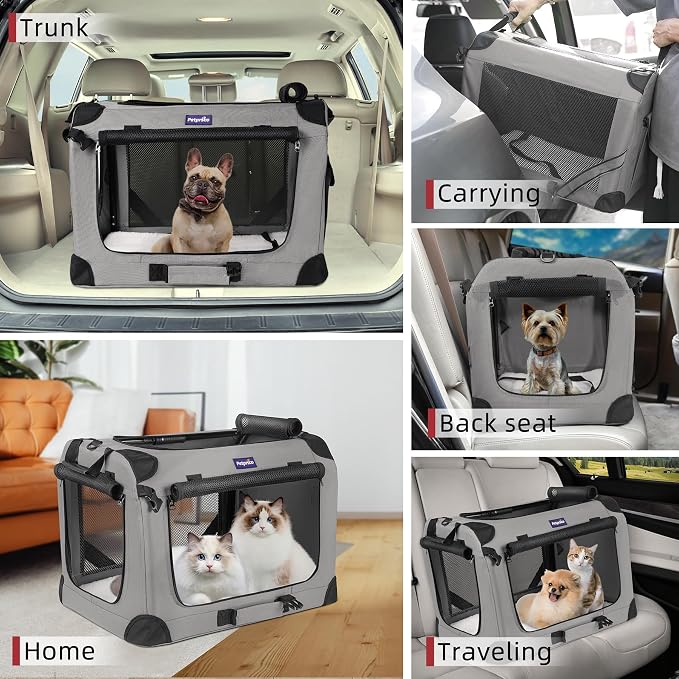 Petprsco Large Cat Carrier for 2 Cats/Small Dogs, Soft-Sided for Car Travel | Soft Pet Carrier 24"x17"x17" for Large Cats & Small/Medium Dogs 20+ lbs with Warm Blanket Foldable Bowl and Washable Pad