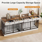 GarveeHome Dog Crate Furniture for 2 Dogs, Dog Kennel Indoor with 4 Storage Drawers and Feeding Bowls, Double Dog Crate TV Stand for Small Medium Dogs, White