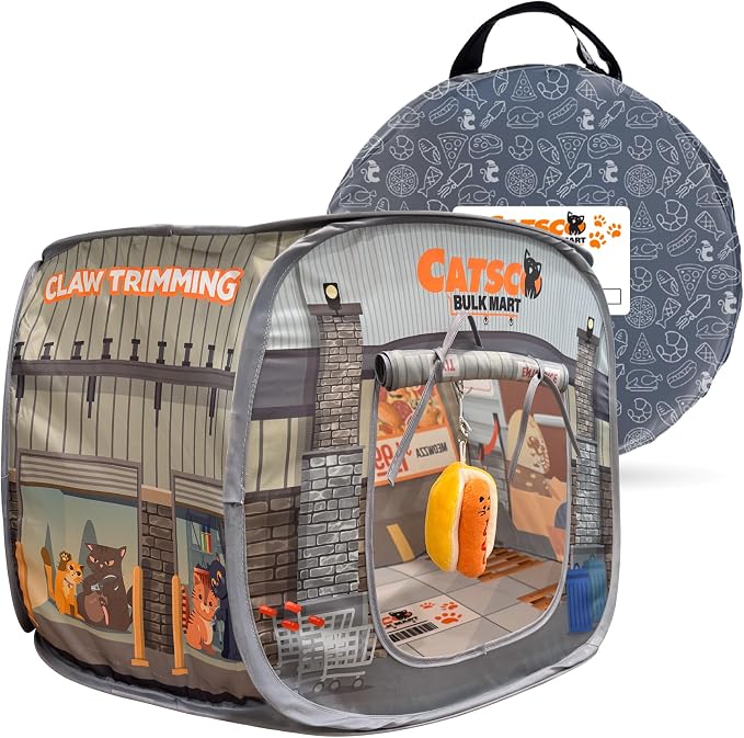 Cat House & Tent for Indoor Cats – Pop-Up Cat Tent House with Catnip Toy, Shopping Mart Theme for Cats & Kittens, Catsco Bulkmart