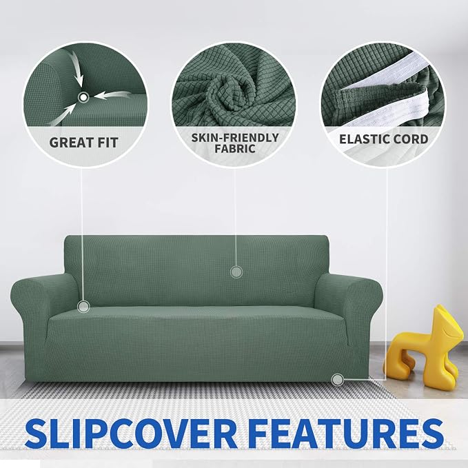 MAXIJIN Stretch Chair Cover Chair Slipcovers with Arms, 1-Piece Couch Sofa Chair Covers for Living Room, Non Slip Armchair Cover (31"-46") Furniture Protector Dogs Pet Friendly (Chair, Pea Green)