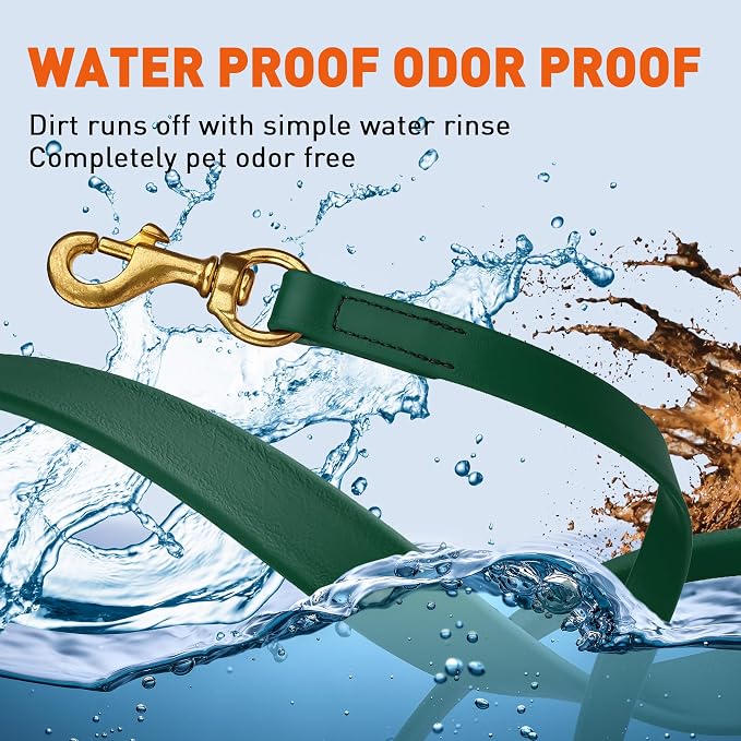 Viper Biothane K9 Working Dog Leash Waterproof Lead for Tracking Training Schutzhund Odor-Proof Long Line with Solid Brass Snap for Puppy Medium and Large Dogs, 10ft Hunter Green