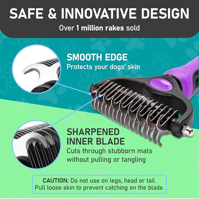 Maxpower Planet Pet Grooming Brush - Double Sided, Extra Wide for Dogs and Cats - Dematting Undercoat Rake, Reduces Shedding by 95%, Purple | Purple, For Dogs & Cats, Anti-Slip Handle, Removes Mats & Tangles, Reduces Shedding, Gift for Pet Lovers