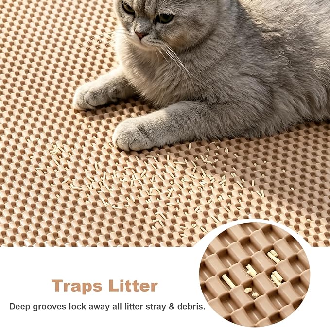 Cat Litter Mat, 35"x23" Large Litter Trapping Mat for Litter Box | Waterproof, Non-Slip Kitty Pad, Urine-Resistant, Scatter Control, Cut to Fit