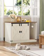 Hzuaneri Cat Litter Box Enclosure, Hidden Litter Box Cabinet Furniture | Indoor Cat House with Bell, Farmhouse Style, 31.5 x 19.7 x 20.9 Inches, for Hallway, Bedroom, Rustic Brown and White CB82414X