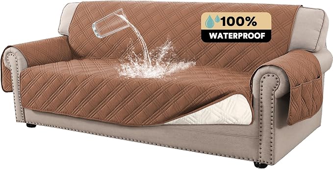 100% Waterproof Couch Cover for 3 Cushion Couch Sofa Pet Friendly Non-Slip Couch Cover for Dogs Washable Water Resistant Furniture Protector with Elastic Straps(XL Sofa 78", Terracotta)