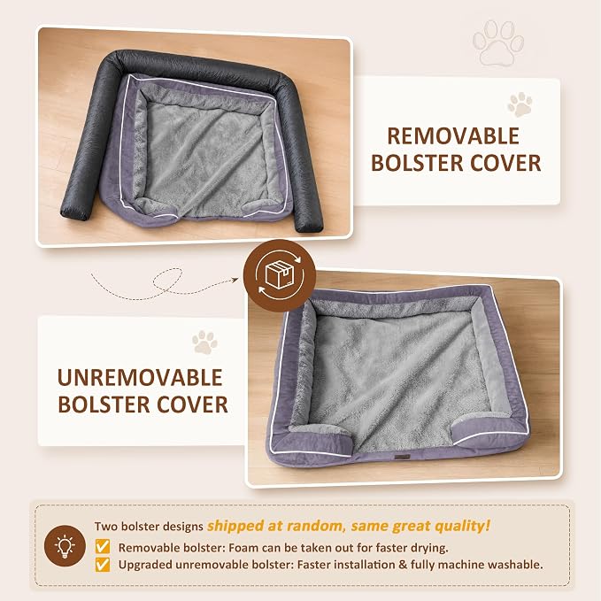 Comfort Expression Orthopedic Dog Bed for Extra Large Dogs with Bolster | Waterproof Dog Couch Bed with Washable Cover & Non-Slip Bottom, Supportive Egg Crate Foam Big Dog Bed, 53x42Inch