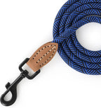 Mile High Life Thin Small Dog Leash with Genuine Leather Connection | Rope Leash, Heavy Duty 360° Swivel Metal Clasp, for Small Medium & Large Dogs (Blue, 48 Inch)