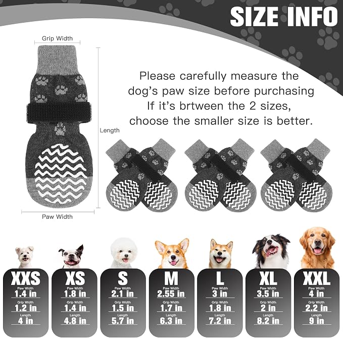 EXPAWLORER Anti Slip Dog Socks to Prevent Licking Paws, Winter Pet Boots & Paw Protectors, Dog Booties for Hardwood Floors with Grippers, Dog Shoes for Hot/Cold Pavement Small Medium Large Senior Dogs