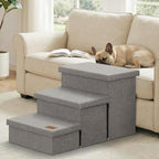 Zerbuger Dog Stairs with Storage, Grey 3 Steps Dog Ramp no Condo for Bed | 18" H Wider Dog Steps for High Beds Couch, Folding Storage Pet Stairs Gift for Climbing Small/Medium/Large Old Dogs Cats