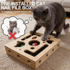 Cat Scratch Puzzle Box for Indoor Cats, Wooden Cat Enrichment Toy | Cat Toys for Indoor Cats Cat Nail File Box with Interactive Cat Toys & Sandpaper Inside