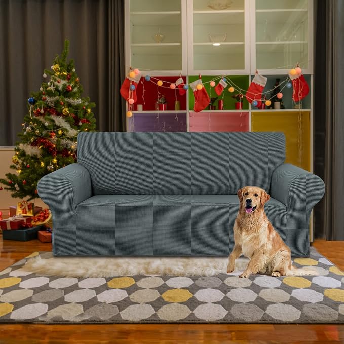 Stretch Loveseat Couch Cover, 2 Cushion Couch Slipcover,Grey | 1-Piece Washable Sofa Cover Pet Friendly (55"-78") Furniture Protector Soft Jacquard, Elastic Bottom for Dogs & Kids