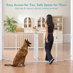 No Pawblems Full Metal Free Standing Dog Gate with Door, 36'' Tall | Foldable Dog Fence for Indoor & Outdoor, Up to 156 Inch Extra Wide Pet Gate for Stairs, Doorways, Deck, Yard, 6 Panels, White