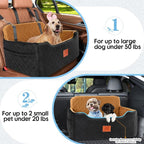 GL GLENSLAVE Dog Car Seat for Medium/Large Dogs,Pet Booster Car Seats for Under 50lbs or 2 Small Dogs, Detachable and Washable Pet Bed,Multi-Functional Travel Dog Bed(Black/Brown)