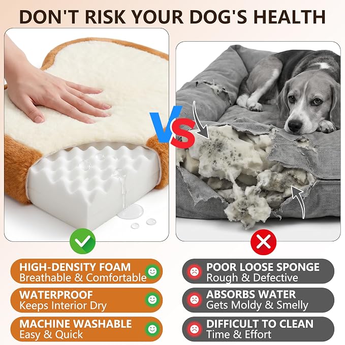 Dog Bed for Small Dogs, Toast Shaped Dog Bed Mat with Orthopedic Foam, Machine Washable Non-Slip Pet Bed, Plush Soft Puppy Mat for Indoor Use