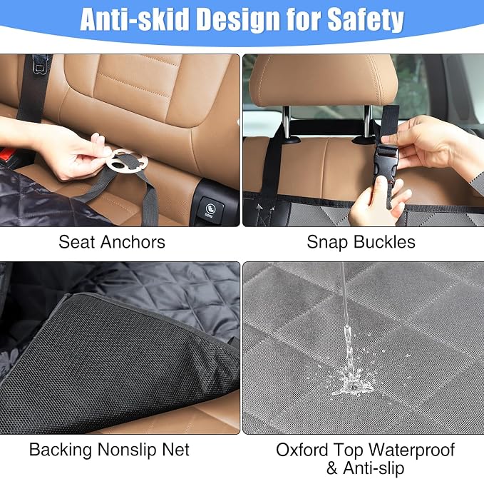 Kytely Dog Car Seat Cover XL, Heavy Duty Dog Seat Cover for Back Seat, 100% Waterproof Nonslip Hammock for Car with Side Flap, Scratch Proof Pet Back Seat Covers
