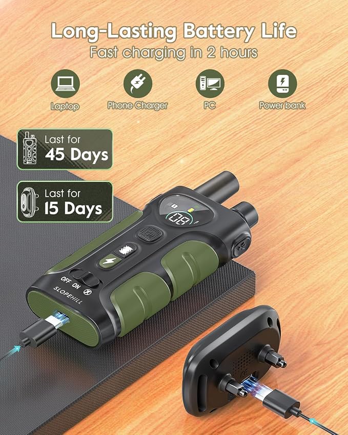 SLOPEHILL Dog Shock Collar,4200FT Dog Training Collar with Remote,Green | IP68 Waterproof e Collar with Beep,Vibration,Safe Shock,Light,No Shock Mode,Shock Collar for Small Medium Large Dog 8-140lbs