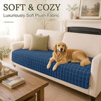 Smiry Velvet Couch Cover for Dogs, Non Slip Soft Sofa Protector for Pets | Washable Sofa Cover for Cats, Cozy Furniture Protector Against Pet Hair, Scratches, Fits Sectional Sofa(Navy Blue, 36"x36")