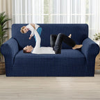 MAXIJIN Stretch Loveseat Couch Cover for 2 Cushion Couch (55"-69" Washable Sofa Slipcovers with Non-Slip Foam & Elastic Strap, Dog Cat Pet Friendly Furniture Protector (Medium, Navy Blue)