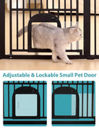 No Pawblems 55" Extra Tall Pet Gate with Cat Door, 29"-43" Dog Gate Indoor | NO Drilling Pressure Mounted for Doorways/Hallways, 1.37" Bar Spacing, One-handed Operation, Auto Close, Dual Lock, Black
