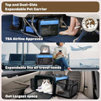 Top and 2 Sides Expandable Cat Carrier 18x13.5x9.5, TSA Airline Approved Dog Carriers for Small Dogs, Soft-Sided Pet Carrier with Self-Locking Zippers for Kitten,Rabbit, Puppy, Guinea Pig Blue