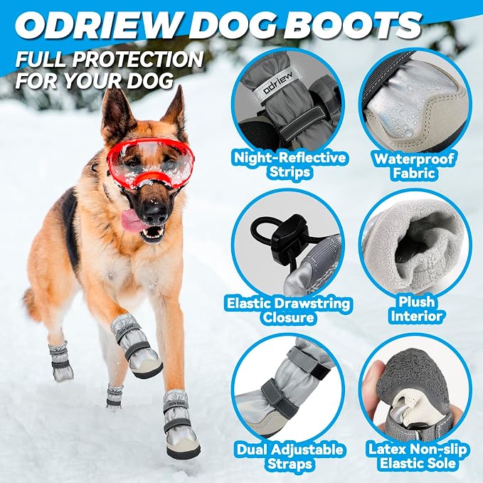 Dog Shoes Large Size Dogs, 4PCS Waterproof Dog Booties-Dog Boots & Paw Protectors, Medium Shoes for Dogs with Reflective Strip, Anti-Slip Sole for Rain, Snow and Summer Hiking. (8s)