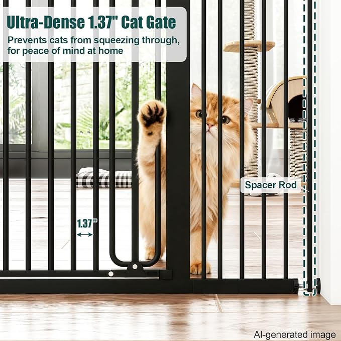 keny 51" Extra Tall Pet Gate, 29.7"-46" Wide Adjustable Cat Gate | for Doorway, Hallway, Stairs, Auto-Close & Pressure Mounted, No Drilling, Black