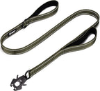 GEIT 4/5/6FT Heavy Duty Dog Leash with 2 Comfortable Padded Handles, Reflective Rope Leashes with Quick Release/Locking Tactical Frog Clip for Small Medium and Large Dogs, Army Green