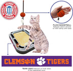 Cats Scratcher NCAA Clemson Tigers Basketball Court CAT Scratcher Toy with Catnip Filled Plush Basketball Toy & Feather Cat Toy Hanging, with Jingle Bell Interactive Ball Cat Chasing 5-in-1 Kitty Toy