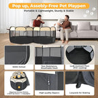 EighteenTek® 2-in-1 Pop Up Cat Playpen, Assembly-Free Dog Puppy Pet Playpen, Indoor Outdoor Cats Enclosed, Cat Tent House Crate Cage, Portable & Foldable Playpen for Kittens(No Divider, Unified Space)