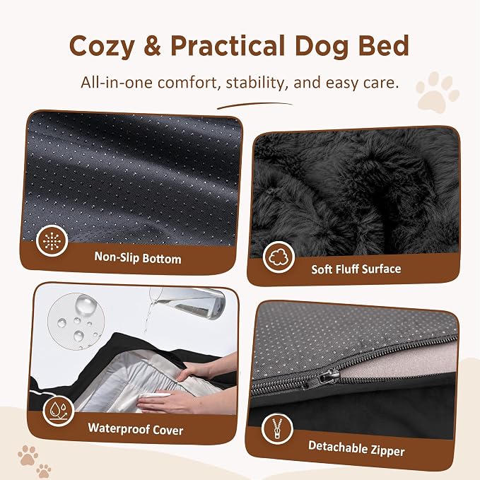 Comfort Expression Orthopedic Dog Beds for Large Sized Dog with Bolster | Waterproof Dog Couch Bed with Washable Cover & Non-Slip Bottom, Supportive Egg Crate Foam Large Pet Bed, 35x22 Inch