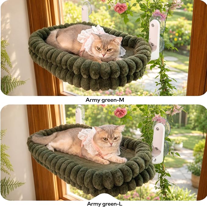 CHEERPALS Cat Window Perch for Indoor Cats Hammock for Window with Reversible Cushion, Foldable Cat Window Bed for Large Cats and Kittens, Cloud Series(Green,Large)