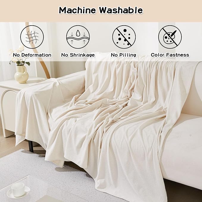 Couch Cover for 3 Cushion Cat Scratch Proof Couch Protector Washable Non Slip Sofa Covers Sectional Couch Covers for Dogs Soft L Shape Sofa Slipcover for Pets Kids, 91" x 134", Creamy White