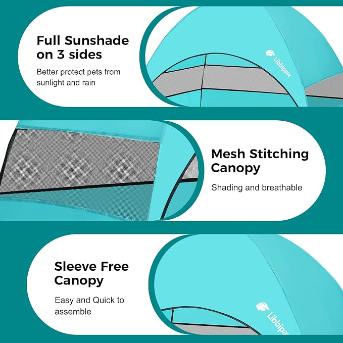Elevated Dog Bed with Canopy for X-Large Dogs, Blue | UV-blocking shade, breathable Teslin mesh, tool-free setup, indoor-outdoor comfort for patios, balconies, travel