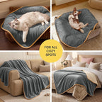 Luciphia Waterproof Pet Blanket, Washable Reversible Sherpa Fleece Throw | Liquid-proof furniture protector for bed and couch, soft reversible sherpa fleece for dogs, cats grey, QUEEN