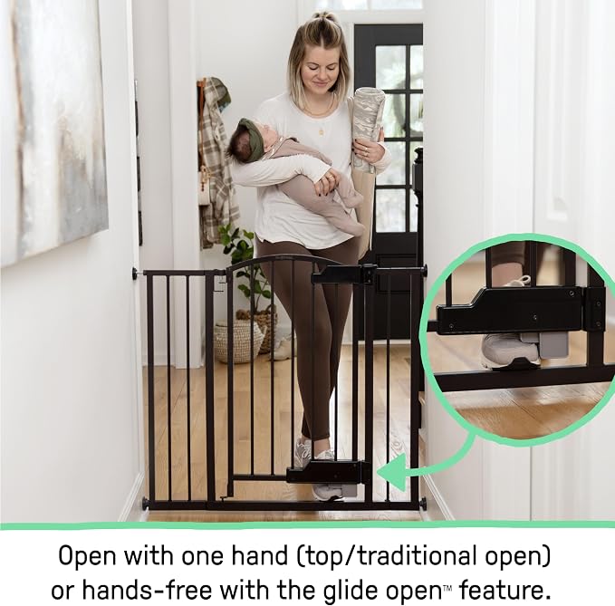 Ingenuity Easy Open Baby Gate & Dog Gate, Hands-Free Open Patent-Pending Foot Pedal, 27.5"-52" Wide, 28" Tall, Hardware or Pressure Mounted, Install in Doorway, Bottom of Stairs, or Wall - Espresso