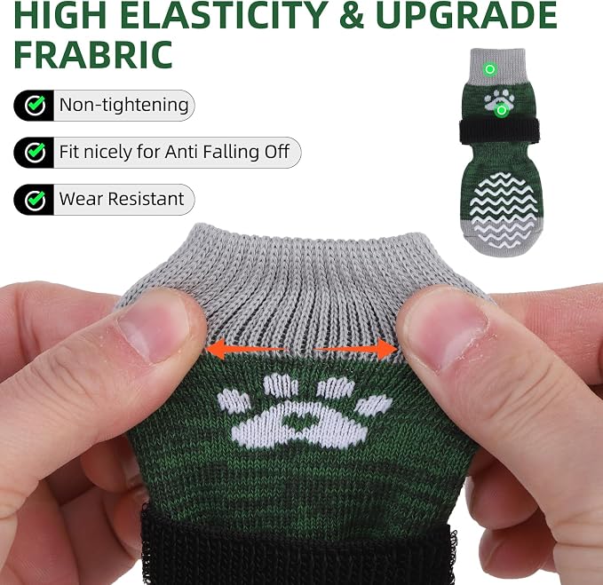 PUPTECK Anti Slip Dog Socks with Double Grippers for Hardwood Floors, Shoes for Hot/Cold Pavement, Boots & Paws Protectors to Prevent Licking, Traction Booties for Senior Small Large Dogs