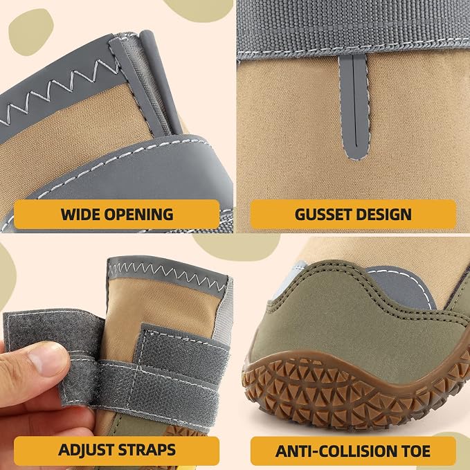 Dog Boots for Large Dogs, Medium Dog Boots & Paw Protectors for Hardwood Floors, Outdoor Dog Booties for Hot Pavement Winter Snow Hiking, Dog Shoes with Reflective Strips